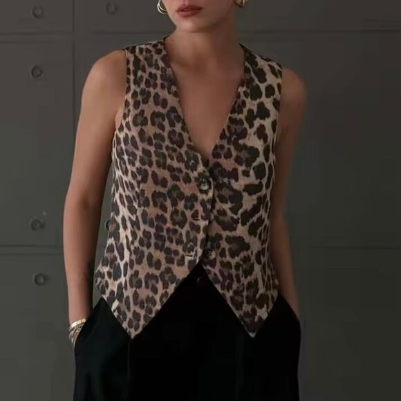 NEW Leopard Print Suite Vest Sz.M Dressy Front Buttons Fitted Animal Print 90s - Picture 10 of 10